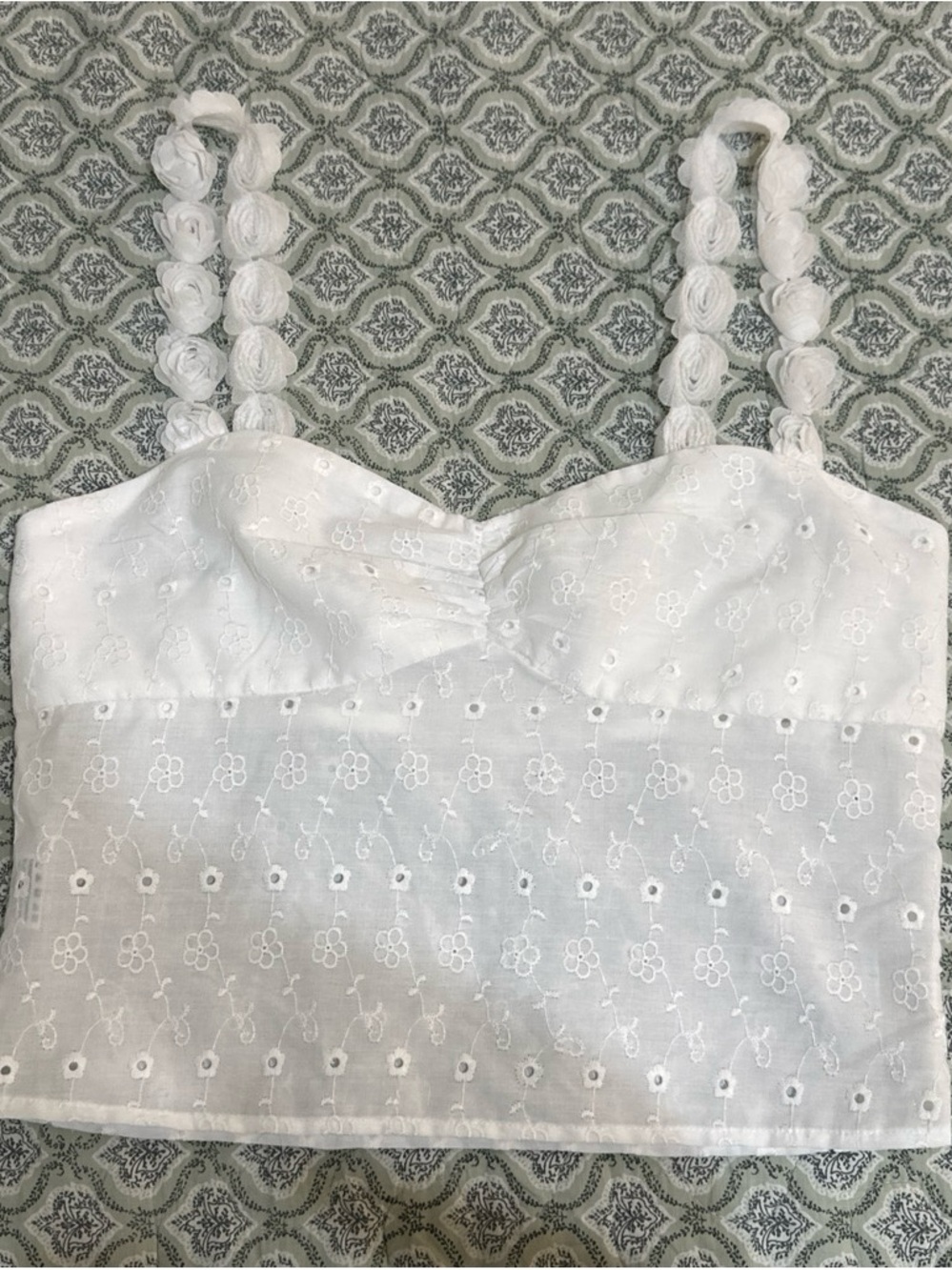 Princess Polly White Eyelet Cropped Tank with Rosette Straps